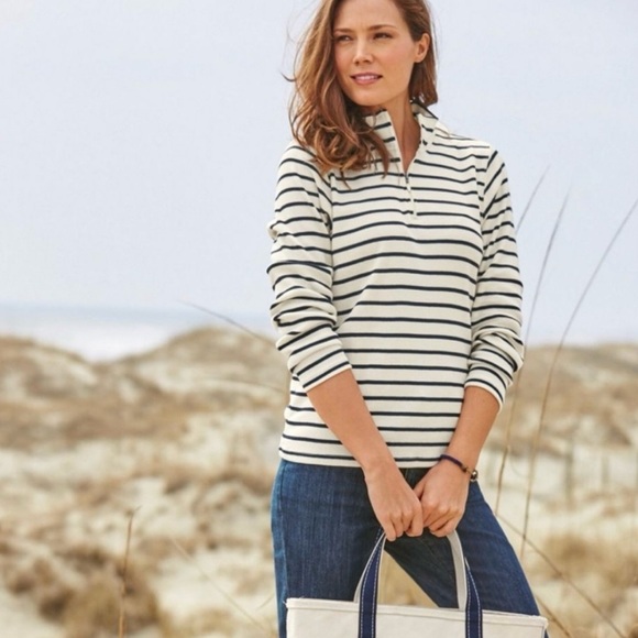 L.L.Bean Women’s French Sailors Quarter Zip Pullover – Cream/Navy Stripe – GUC M - Picture 8 of 8